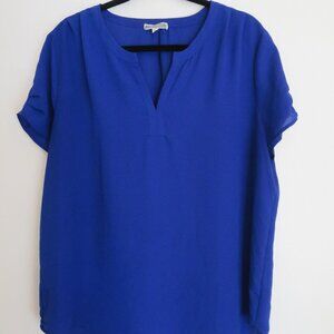 Pleione | Size XL | Blue V Neck Short Sleeve Business Casual Blouse Top Shirt